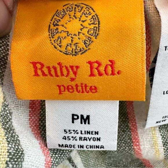 Ruby Rd Linen Blend Striped Cropped Pant Shirt Set Size Medium Petite Green - Picture 7 of 8